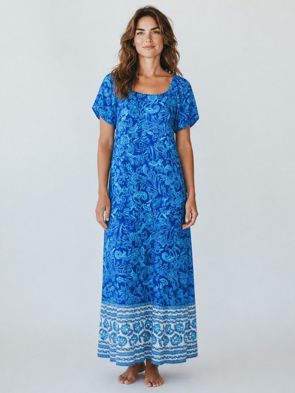 Isaac Mizrahi Live Printed Puff Sleeve Maxi Dress Blue Womens Size 1X A640765